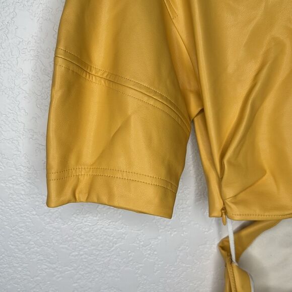 NWT ALC Yellow Faux Leather Cutout Mini Dress Size 0 - Picture 7 of 16